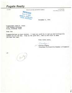 Letter from Mrs. Carolyn Fugate to Congressman James R. Jones, November 4, 1976