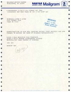 Mailgram from Mr. Clyde C. Cole and Mr. James H. Price to Congressman James R. Jones, November 4, 1976