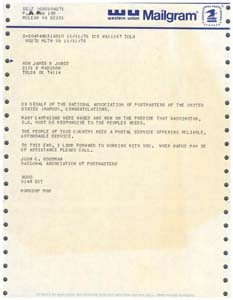 Mailgram from Mr. John C. Goodman to Congressman James R. Jones, November 11, 1976