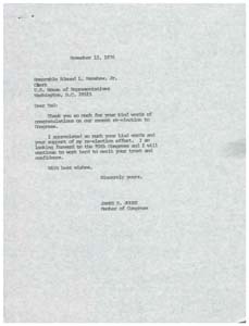 Correspondence between the Honorable Edmund L. Henshaw, Jr., and Congressman James R. Jones, November 3, 1976 - November 12, 1976