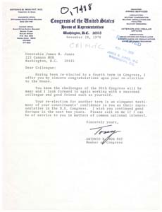 Letter from Congressman Antonio B. Won Pat to Congressman James R. Jones, November 28, 1978
