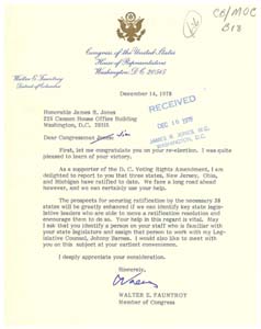 Letter from Congressman Walter E. Fauntroy to Congressman James R. Jones, December 14, 1978