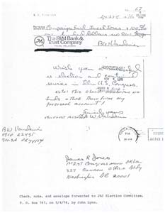 Campaign contribution to the James R. Jones Election Committee in the form of a $100 check from B. W. Vandiver, 1976-04-28 - 1976-05-04