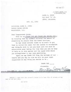 Letter from Mr. &amp; Mrs. James O. Berry to Congressman James R. Jones Regarding Assistance , 1975-11-11
