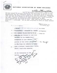 Correspondence between Congressman James R. Jones and representatives from the National Association of Home Builders regarding various topics , 1976-07-14 - 1976-07-29