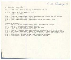 Schedule for 1st District Congressional Candidates James "Jim" M. Inhofe and Frank Keating , 1976