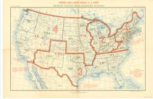 ["Create a concise and logical summary using the title from the TITLE column and the text in the summary.  This coverage map, produced by the War Department and U.S. Army Corps of Engineers, includes annotations on administrative control reasons, varying commanding jurisdictions, and the assignment of Alaska and Puerto Rico to specific U.S. Army infantry division areas within organized reserves.  Dimensions: Not specified in the provided data."]