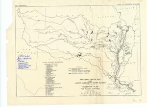 ["Create a concise and logical summary using the title Hydrologic map by War Department, U.S. Army Corps of Engineers and the provided text.  This hydrologic map, produced by the War Department, U.S. Army Corps of Engineers, details a reservoir plan for flood control in the states of Colorado, New Mexico, Texas, Kansas, Missouri, Oklahoma, and Arkansas. It accompanies a report dated April 6, 1937.  Dimensions: Not specified."]