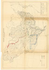 ["This hydrological map, produced by the Mississippi Valley Association, features a legend for completed or under construction, authorized, and recommended levees and reservoirs, with the state of Oklahoma outlined in blue pencil. Dimensions: 28 x 40."]