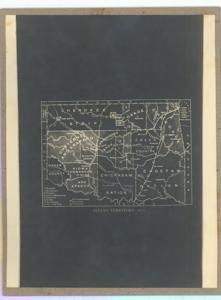 ["Historical map depicting land ownership by different Native American Tribes. Dimensions: 10 5/8 x 8 3/4."]