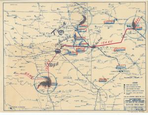 ["Create a concise and logical summary using the title Coverage Map by the Department of the Interior and the text in the summary: This map illustrates major cities, lakes, completed power dams, those authorized or proposed for power, municipally owned electric systems, and R.E.A. supply points with project numbers. Dimensions: 8 x 10 1/2."]