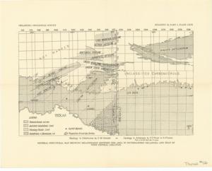 ["Topographical Map by the Oklahoma Geological Survey  This is a topographical map produced by the Oklahoma Geological Survey. Dimensions: 9 1/2 x 12."]