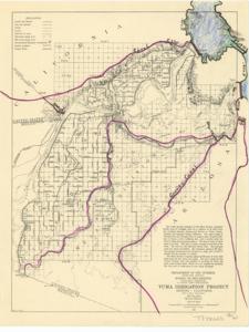 ["Watershed Map by the Department of the Interior, Bureau of Reclamation: This map illustrates the waterways and operations of the Yuma Irrigation Project across Arizona and California, including handwritten notations on specific canals. Dimensions: 8 x 10 1/2."]