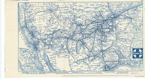 ["Transportation Map: This map depicts Ponca City circled in red and is associated with Exhibit L in the Prospectus for the U.S. Navy Hospital at Ponca City, Oklahoma, having been removed from the 1943 Ponca City projects. Dimensions: 10 3/8 x 18 7/8."]