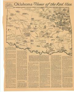 ["Create a concise and logical summary using the title from the TITLE column and the text in the summary: This historical map and newspaper from The Daily Oklahoman illustrates Native American lands prior to Oklahoma statehood, featuring an accompanying article by Beatrice Stahl. Dimensions: not specified."]