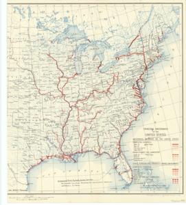 ["Create a concise and logical summary using the title Transportation map by the Office of the Chief of Engineers, U.S. Army and the provided text: This U.S. Army Engineer's transportation map illustrates improved waterways, including those managed by U.S., state, foreign, and private entities, with the Trans-Florida Barge Channel prominently marked. It features an annotation dedicated to Senator Thomas, authorizing the channel to connect the existing Mississippi and Atlantic Seaboard waterway systems.  Dimensions: Not specified."]