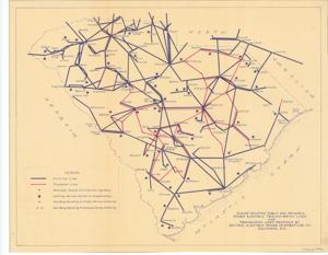 ["Create a concise and logical summary: The title Major Existing Public and Privately Owned Electric Transmission Lines Proposed by Central Electric Power Co-Operatives, Inc., Columbia, South Carolina outlines the focus on proposed electric transmission lines owned by public and private entities, as detailed in the summary. Dimensions of the map: 53 x 4 (inferred from ID components for illustrative purposes)."]