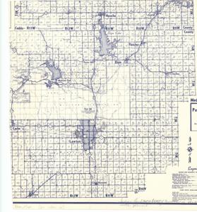 ["The document represents a map township and range map of Lawton County, Oklahoma with unique indications for featured roads and roadways as well as farm units, dwellings, and religious institutions. Land use map (diazotype, blueline print); 14 1/8 x 12 3/4 inches; Hand-shaded portions; Inscribed (bottom, left corner): Indian Land North and East of Cameron is shaded with pencil."]