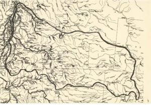 ["The document represents a map  consists of all waterways and select cities within the Basins. The bold line surrounding the State of Oklahoma is the boundary of the Arkansas-White-Red Basins. Hydrologic map (regional); 11 1/8 x 16 1/4 inches; Inscribed (top, left corner): 4."]