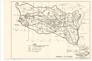 ["The document represents a map priority of Studies. Area plan (orthographic projection); 10 1/2 x 15 3/8 inches."]