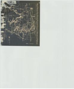 ["The document represents a map item is a map of the Denison Reservoir Area. The Texas Part of Lake is shaded with crosshatches. Map features proposed changes in railroads and highways. Map (area plan; photostat); 10 7/8 x 12 11/16 inches; Inscribed (reverse): Archives- Red River Compact Comm."]