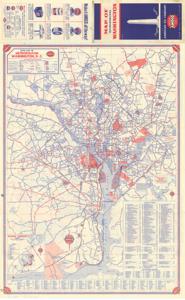 ["The document represents a plan item consists of two planimetric maps. The first map is titled: Road Map of Metropolitan Washington, D.C. The second map is titled: Washington, D.C. Street Map. Broadside (notice; planimetric maps; color); 29 x 18 inches; Inscribed (title pane): A.O.C. 54."]