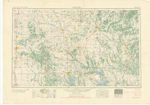 ["The document represents a map item is a topographic map of the NI 14-6 section which encompasses the area N3500-W9800 to N3400-W9600. Map is a vicinity map of the areas north, east, and west of Ardmore, Oklahoma. Topographic map (transverse Mercator projection; color); 23 15/16 x 33 15/16 inches; Inscribed (top, right corner): Sheet NI 14-6; Inscribed (top, right corner): AMS Series V502; Inscribed (bottom, right corner): Printed by Army Map Service, Corps of Engineers, 9-54, 91261."]
