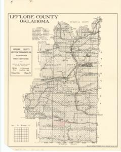 ["The document represents a map item is a topographic map of Le Flore County, Oklahoma and features rivers, streams, mountains, and the Wister Reservoir. Map also features the locations of gas wells and dry holes as well as the divisions of section, township, and range for the county. Item accompanied letter from Riley Smith to Don McBride dated January 11, 1951 pertaining to a block of land Smith thinks is for sale and believes is ideal for cattle. This letter corresponds to the annotations on the map. Topographic map; 22 x 17 inches; Shading (red, pencil) of Sections 9, 10, and 13-24, T2N, R24E, which are west of Big Cedar; Inscribed (bottom, right corner): Gallup Map and Stationery Co. K.C. MO. MAP No.-40-450; Inscribed (verso; top, left corner): Encl. w/ correspondence. Don McBride to Riley Smith, 1951. Industry-Coal."]