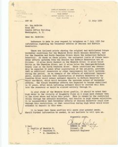 ["The document represents a map The original map print identifies all of the precipitation gages, rivers, lakes, and reservoirs located in the Tulsa District of the Arkansas and Red River Basin. The feature of this map is the Preliminary Isohyetal Map for May 7-12, 1950, which depicts the total amount of precipitation in concentric lines. Original map print dates September 1945. There are three documents accompanying this item. 1. Letter (11 July 1950) from Colonel Edward G. Daly, District Engineer of the Corps of Engineers, to Don McBride pertaining to backwater effects of Denison and Eufaula Reservoirs. 2. Graphs of the Monthly Reservoir Operations of pool elevation and average basin rainfall (May 1950) for the Pensacola Reservoir, Tulsa District. 3. Graphs of the Monthly Reservoir Operations of pool elevation and average basin rainfall (May 1950) for the Fort Gibson Reservoir, Tulsa District. Isoline map (regional; diazotype, blackline print); 21 1/8 x 33 3/8 inches; Inscribed (bottom, right corner): Plate 15."]