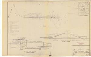 ["The document represents a plan item is an area plan of the Tupelo Dam on Clear Boggy Creek in Oklahoma, all of which is located in the Red River Basin. The plan also consists of three section views: stratigraphic, thru spillway, typical dam. A vicinity map is provided in the top, right corner. Area plan, sections (orthographic projection; diazotype, black); 21 3/8 x 33 7/8 inches; Stamped (black; underlined, red pencil): NOT RELEASED FOR PUBLICATION OR REPRODUCTION; Preliminary; Subject to Revision; Inscribed (bottom, right corner): Sheet No. 1; In 1 Sheet; Inscribed (bottom, right corner): R-1/125; Inscribed (bottom, right corner): Plate III."]