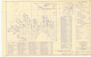 ["The document represents a map item is a plat of the area 14 miles northwest of Denison, Texas in Tulsa District, Southwestern Division, Marshall County, Oklahoma, which has been audited and procured for the Denison Dam and Reservoir project. The map depicts the Final - Ownership of the area. Plat includes a list of previous owners (vendors) and an index map. The original map print was approved on June 10, 1946, but the current map was audited January 18, 1957. Plat (map; diazotype, blueline print); 24 1/16 x 38 5/8 inches; Inscribed (bottom, right corner): Sheet: 9 of 23; Inscribed (bottom, right corner): Drawing No. SW-288/9; Annotations (line, arrows; red, ink, pencil) across plat north to south on east side of Sections 5, 8, 17, 20, 29, 32 of T7S, R6E; Inscribed (bottom, right corner; pencil): Incl 1 [?] Incl 2."]
