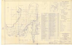 ["The document represents a map item is a plat of the area 6 mile northwest of Denison, Texas in Tulsa District, Southwestern Division, Marshall County, Oklahoma and Grayson County, Texas, which has been audited and procured for the Denison Dam and Reservoir project. The map depicts the Final - Ownership of the area. Plat includes a list of previous owners (vendors) and an index map. The original map print was approved on June 10, 1946, but the current map was audited January 18, 1957 and corrected June 3, 1957. Plat (map; diazotype, blueline print); 24 1/16 x 38 5/8 inches; Inscribed (bottom, right corner): Sheet: 10 of 23; Inscribed (bottom, right corner): Drawing No. SW-288/10; Annotations (lines, arrows; red, ink, pencil) on east side of Sections 5, 8, 17 and south side of Sections 18, 17 of T8S, R6E as well as the south side of Sections 14, 13 of T8S, R5E; Inscribed (bottom, right corner; pencil): Incl 2 [?] Incl 2."]