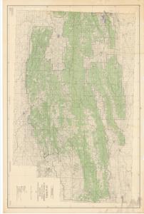 ["The document represents a map item is a forestry map of the Ouachita National Forest in Arkansas. Annotations including outlining in red pencil and shading in blue pen are present on the map and feature three names inscribed in cursive as well as #3 and #4. Lyle F. Watts, Chief, Forest Service and T.W. Norcross, Chief, Division of Engineering. Forestry map (polyconic projection; gel-lithograph); 35 7/8 x 54 inches; Annotated and Inscribed (red, pencil); Annotated and Inscribed (blue, pen)."]