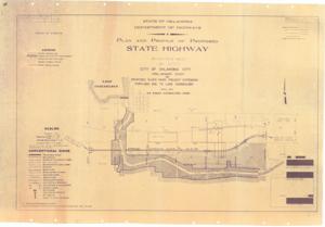 ["The document represents a plan item is site plan for the preliminary study of the proposed River Park Project extension from Portland Avenue to Lake Overholser in Oklahoma City, Oklahoma. This plan indicates land for the River Park Project extension, potential industrial land as well as a proposed floodway extension. Site plan (diazotype, blueline print); 24 7/8 x 36 5/16 inches."]