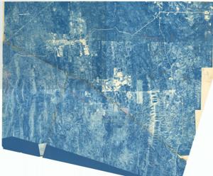 ["The document represents a map item is an aerial photograph of Oklahoma State Highway 21 near Bethel, McCurtain County, Oklahoma. The photograph shows the roadways and topography of the vicinity. Annotated on item in two separate places are dashed lines (red, pencil) connecting State Highway 21. Both annotated lines are labeled Possible Location. Photograph (aerial; topographic map; blueprint); 49 3/8 x 43 inches (pentagonal); BQJ-4N-173; BQJ-4N-116; Annotated and Inscribed (red, pencil); Inscribed (bottom, center; red, pencil): Completed Survey from Broken Bow North to Approximately 3.1 Mile South of this point."]