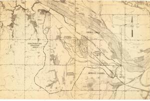["The document represents a map item is a relief and watershed map of Bixby, Oklahoma and its vicinity. Map features boundaries of the 1945 flood limits and contributing drainage area. The clearing channels, project limits, and improved channel are indicated on the map. Additionally, oil wells, levees, and the Arkansas River are indicated on the map. Relief map (watershed map; diazotype, blackline print); 10 7/16 x 15 13/16 inches."]