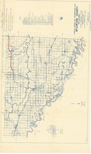 ["The document represents a map item is a topographic map of McCurtain County, Oklahoma. U.S. Highway 70 from Broken Bow to the state line is featured in red pencil along with an inscription in pencil: Present Type U.S. 70-Broken Bow East to Ark. St. Line Standard Grade and Drainage 26' Road Crown Traffic Bound Surface Course 500 C.Y. pr. Mile. Topographic map (polyconic projection; diazotype, blueline print); 17 7/8 x 30 1/4 inches; Sheets 2 of 2 Sheets; Annotation (red, pencil) highlighting U.S. Highway 70; Inscription (pencil)."]