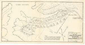 ["The document represents a plan item is a plan of 36 lots for the home sites area Sand Point, which is located on the eastern coast of Lake Texoma. Lots (land; diazotype, blackline print); 10 7/16 x 20 inches; R-V22-4/6.1."]