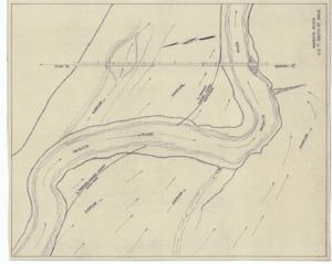 ["The document represents a plan item is a site plan for proposed channel changes to small portions on the Washita River, east of U.S. 77, south of Davis, and north of Ardmore. Site plan (diazotype, blueline print); 21 1/8 x 17 1/16 inches."]