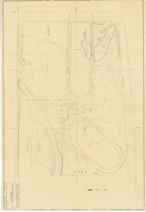 ["The document is a map indicating Proposed Site for Arts and Crafts Building, Anadarko, Oklahoma Site plan (topographic map; diazotype, blackline print); 25 x 36 5/16 inches; Inscribed (verso, bottom, left corner; black, ink): Incl."]