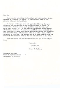 ["Letter from Howard Bo Callaway, Secretary of the Army, to Congressman Tom Steed"]