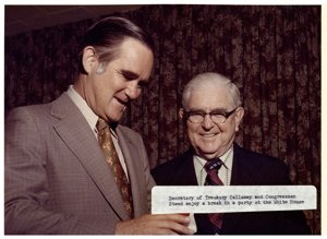["Color photograph of Tom Steed with Bo Callaway, Secretary of the Army."]