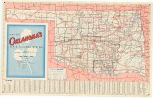 ["The Oklahoma State Highway System map from 1948 features key details of the highway network during that period, with dimensions of 21 1/2 x 33 3/4."]
