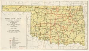 ["This 1936 map of the State of Oklahoma Highways illustrates the condition of improvements in the state highway system. Dimensions: 16 x 27 3/4."]