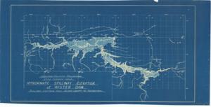 ["This map, titled Approximate Spillway Elevation of Wister Dam, covers the period from 1915 to 1949.  Dimensions: 9 1/2 x 18 3/4"]