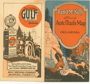 ["The Auto Trails Map of Oklahoma depicts trails and larger cities, including Dallas, TX and Fort Worth, AR, presented in booklet form. Dimensions: 1915-1949."]