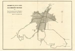 ["Map of the route for delegates to the IV Road Congress in Mexico City, produced by the Department of the Federal District, Secretariat of Communications and Public Works in January 1941. Dimensions: 18 1/2 x 27."]