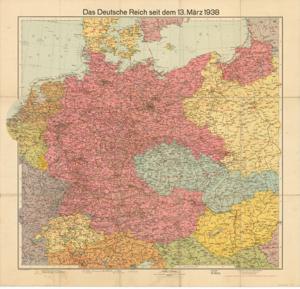 ["This map, titled *Das Deutsche Reich Seit Dem 13 Marz 1938*, features cities marked. Dimensions: 27 3/4 x 28 3/4."]