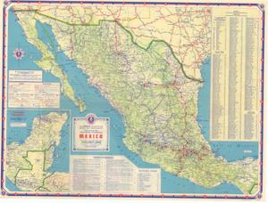 ["The Official Road Map of Mexico (1915-1949) shows points of interest and national parks, including an insert of the Yucatan Peninsula. The back features road maps of El Paso, TX, Mexico City, and Monterrey, Mexico. Dimensions: 18 x 23 3/4."]
